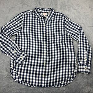 Levi's Boyfriend Fit Women’s Large Plaid Flannel Button Up Shirt Navy Blue White